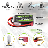 2 batteries LiPo courtes OVONIC 3S 11,1 V 2 200 mAh 120 C avec prise Deans-T pour voitures, camions, avions, hélicoptères et bateaux RC
